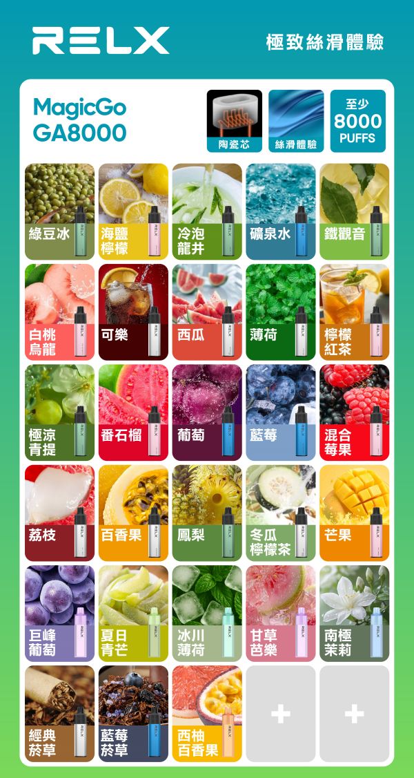 RELX悅刻拋棄式GA8000口一次性電子煙  無需充電 正